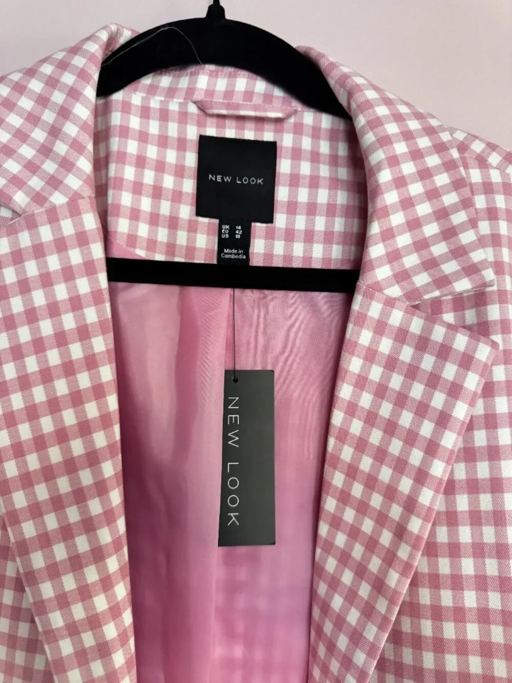 New Look blazer in pink gingham - NWT